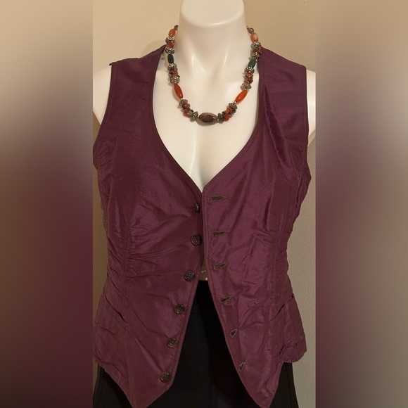 Areli Collection Purple Green NWT Reversible Button Down Blouse Sz 10. 100% Silk - Picture 8 of 15